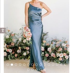 Revelry satin jade bridesmaids dress in deep olive size 2